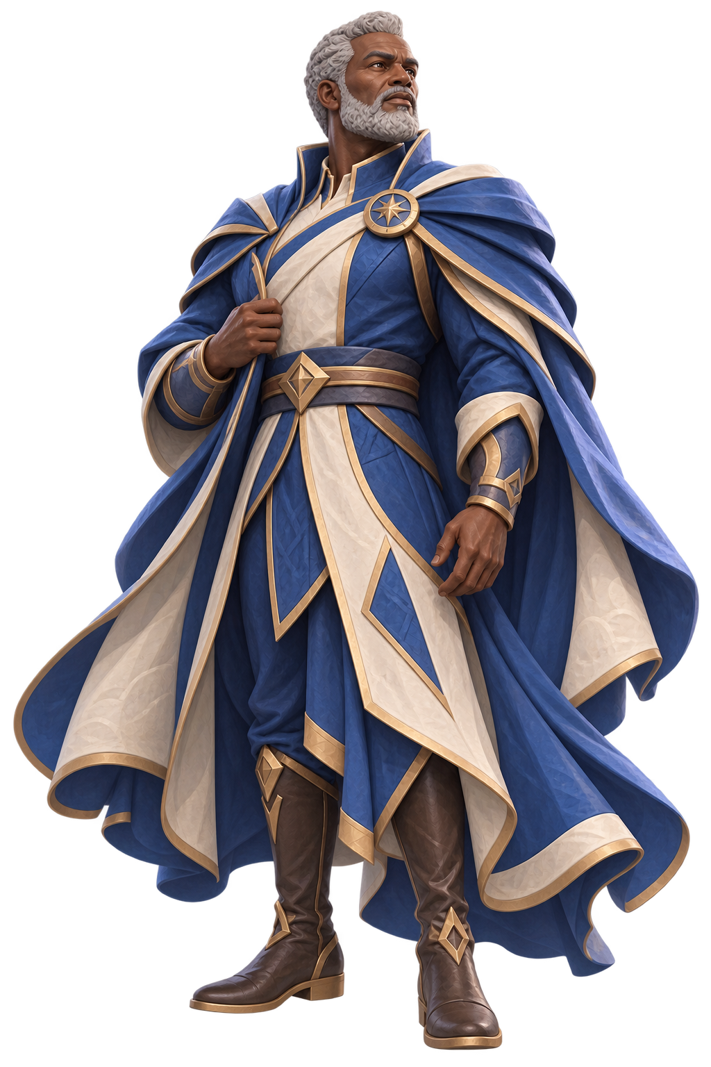The Provider in blue, white, and gold